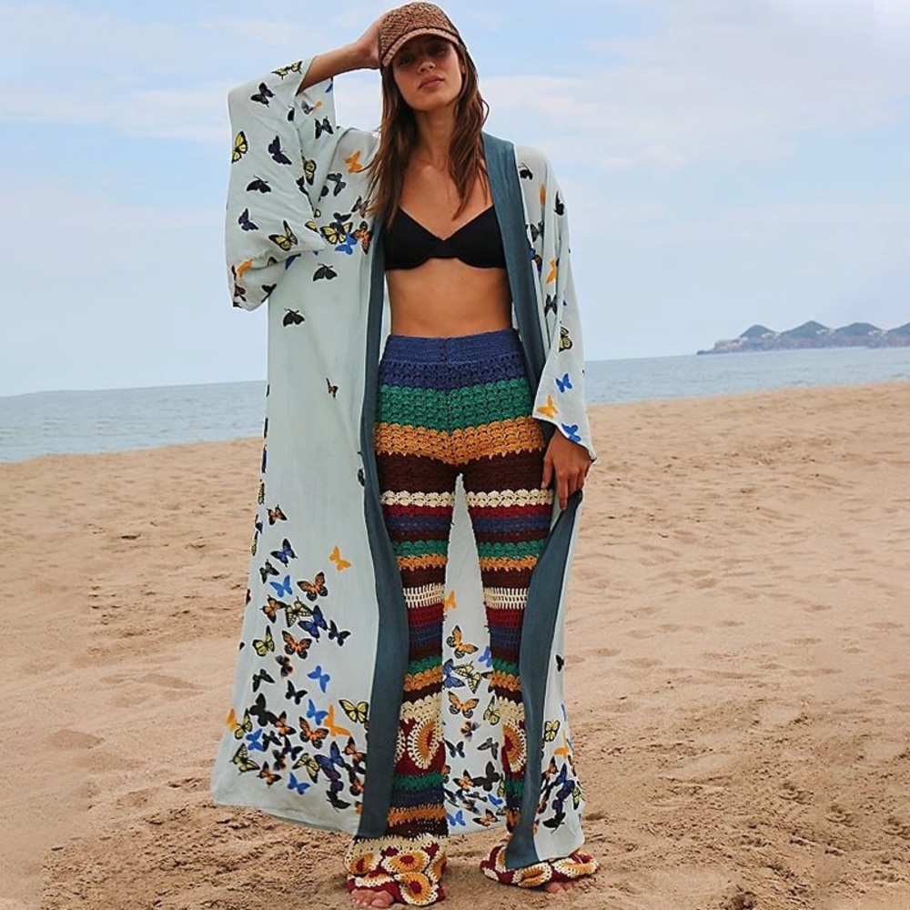 New, Boho Kimono Just Her Wings Fly Contrast Print Cotton Kimono, Butterfly Robe